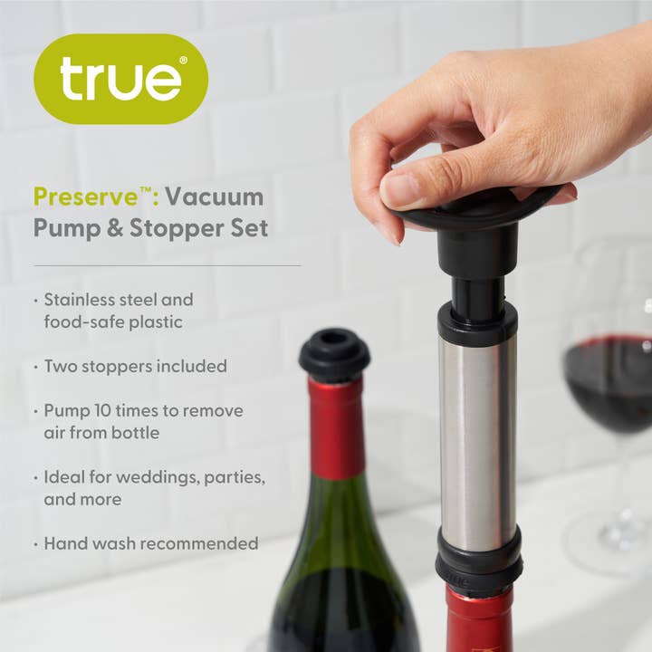 TRUE - Wholesale Wine Stopper - Preserve Wine Bottle Vacuum Seal Pump & Stoppers - Set of 3