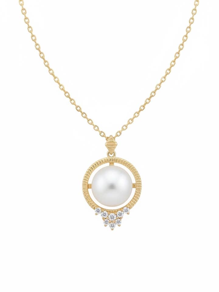 Solid 14k Gold Diamond and Pearl Empress Necklace for wholesale by Latelita