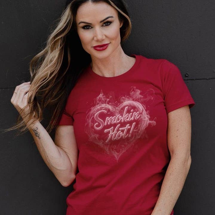 Grunt Style - Wholesale Screen Printed T-Shirt - Women's - Women's Smokin' Hot Boyfriend Fit T-Shirt - Red