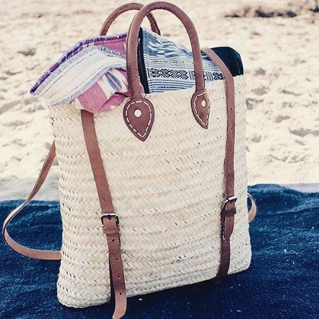 Beige Brown Straw Bag Backpack French Baskets for wholesale on Faire