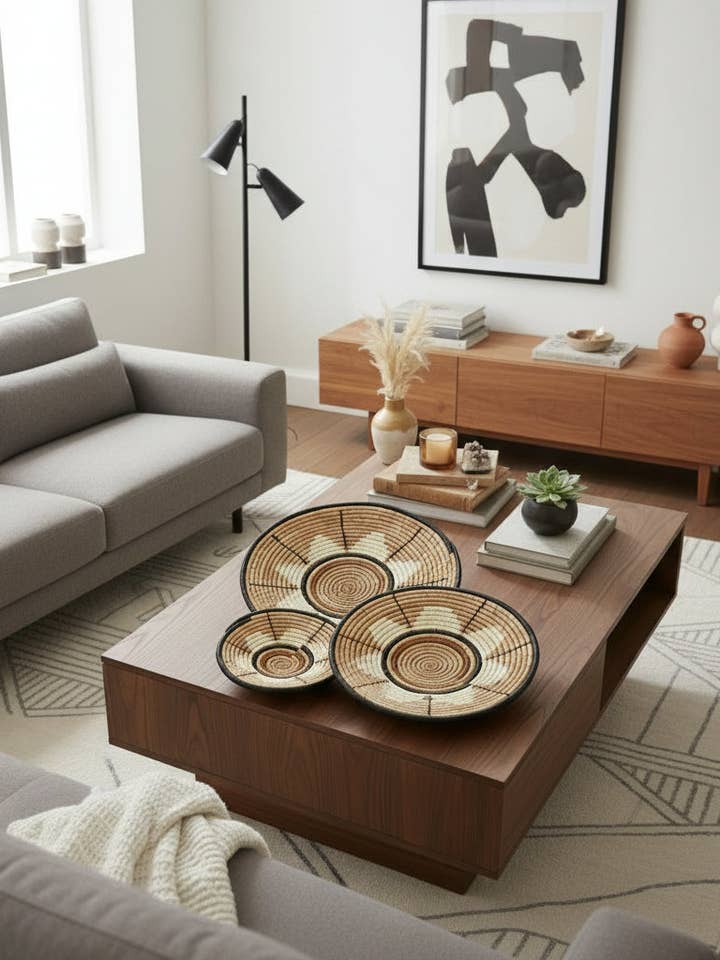 Ensembles de plateaux muraux en paille de raphia Dakarai pour la vente par Shebobo