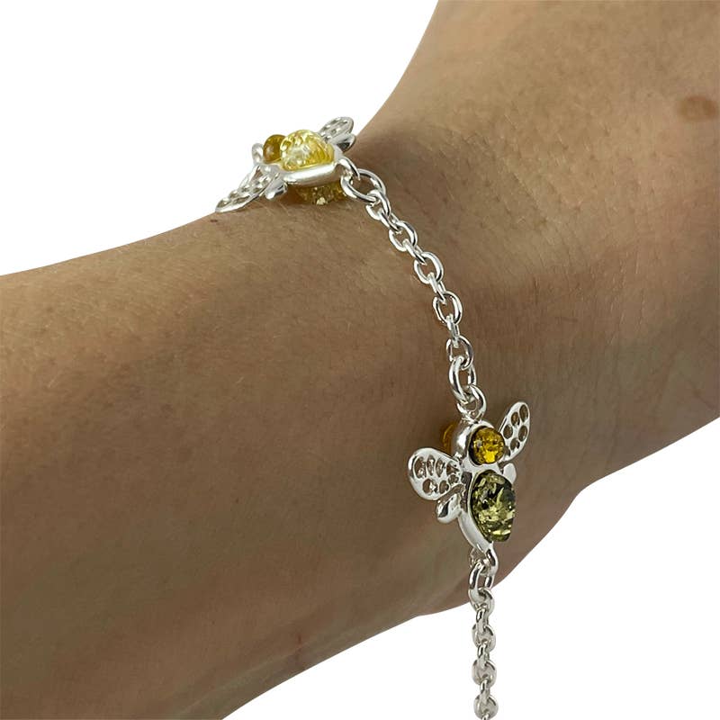 Amberman - Vente Bracelets à breloques/pendentifs - Bracelet abeille en argent sterling ambré multicolore3