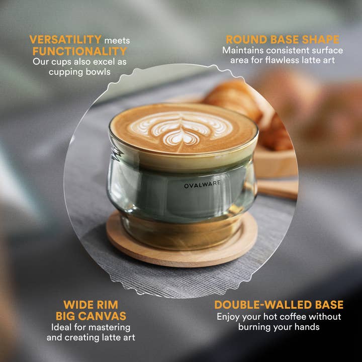 Ovalware - Wholesale Coffee/Tea Cup - Double Wall Latte Master Glass | Stealth Gray | 250mL | 8.5oz | Set of 25