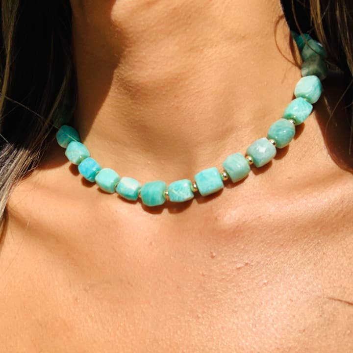 Mali Beads - Venta al por mayor Collares de cuentas/perlas - Collar de amazonita con piedras preciosas naturales y cuentas gruesas para mujer