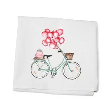 Tina Labadini Designs - Wholesale Tea Towel - birthday bike flour sack towel