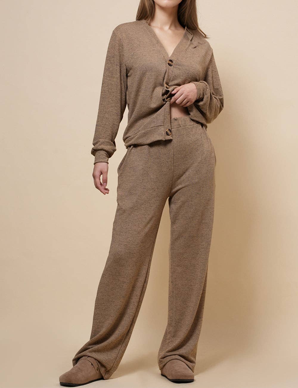 Sweetkama – wholesale Top & pants set (NOT Loungewear) – Women's – Ladies V-Neck Botton Top with Pants 2PCS Set SKST48790