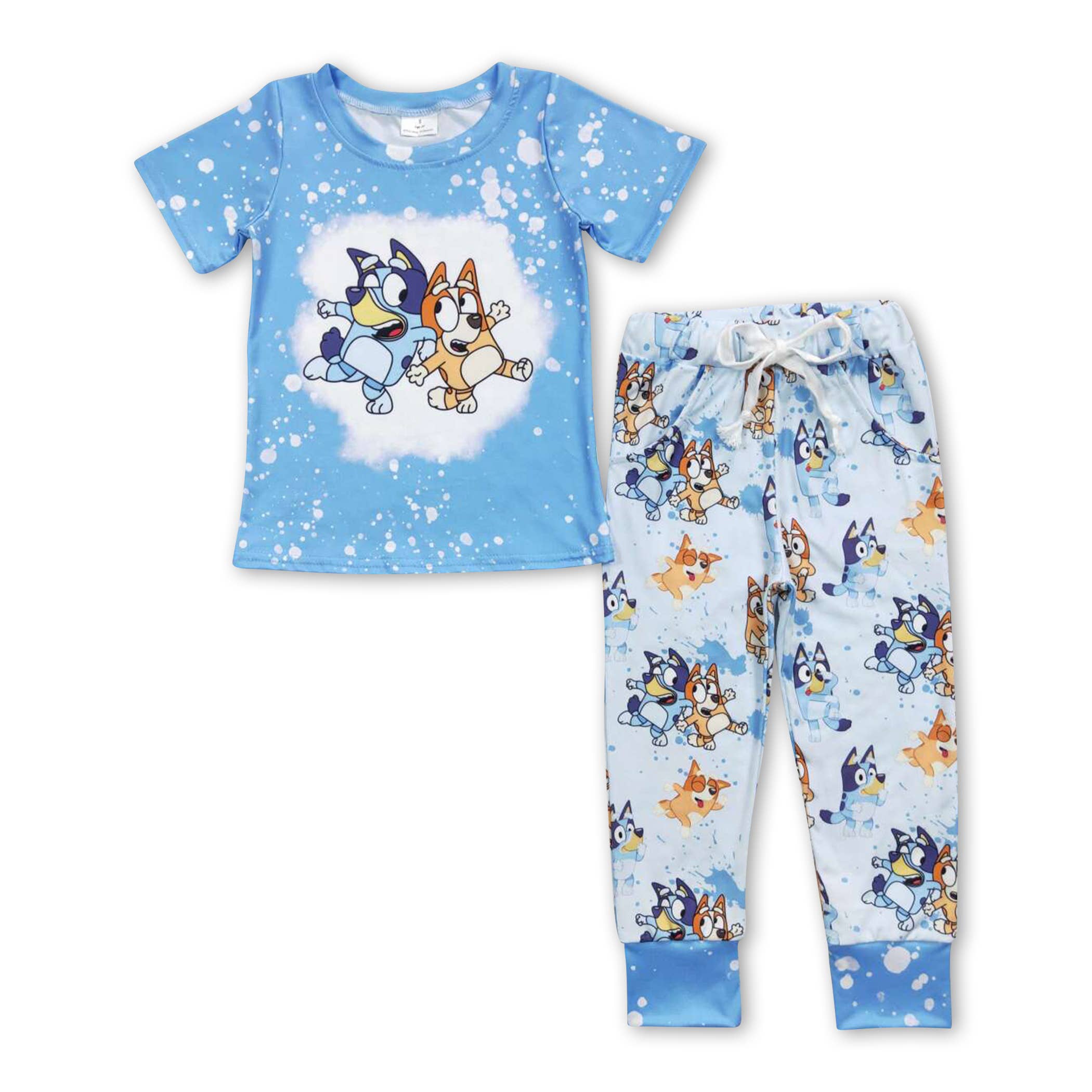 Yawoo Garments - Wholesale Top & Pant Set - Kids - Short sleeves blue dog baby kids clothing1