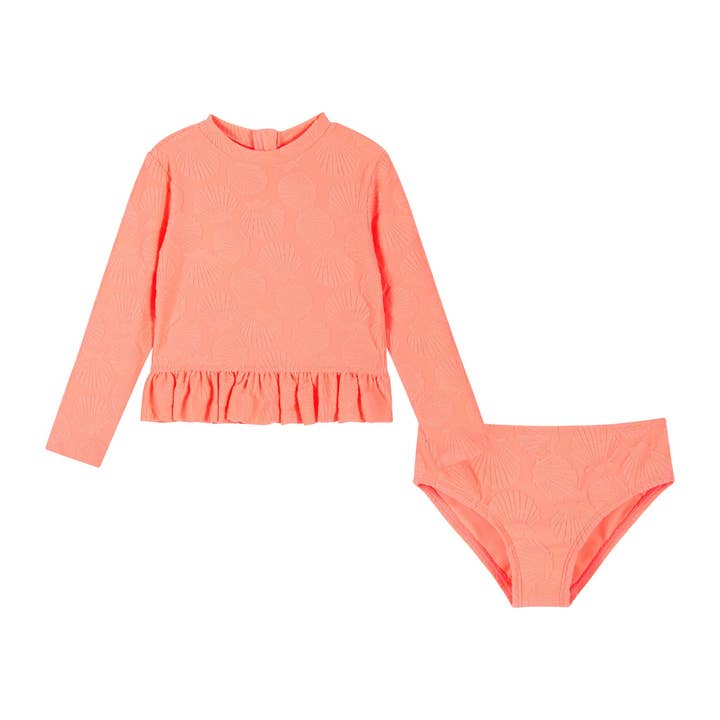 Meisjes Lange Mouwen Terry Rashguard Set | Koraal Schelp voor wholesale door Andy & Evan