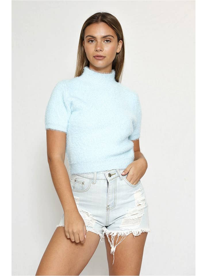 Miss Sparkling - Wholesale Knit Top - Women's - Fuzzy mock collar top