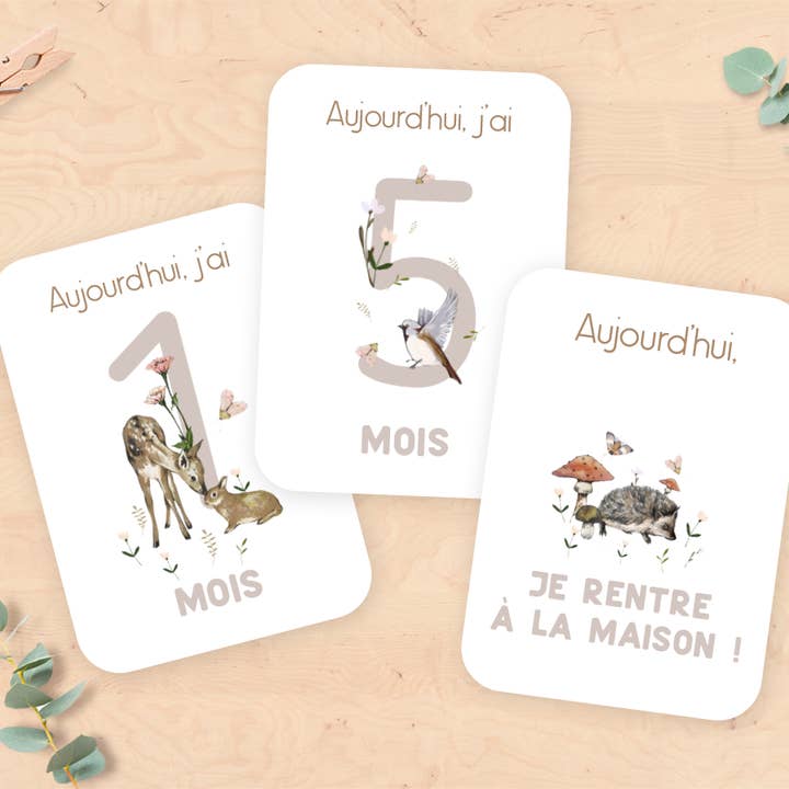 Cartes étapes de la vie de bébé - Animaux pour la vente par Mimosa Chroma