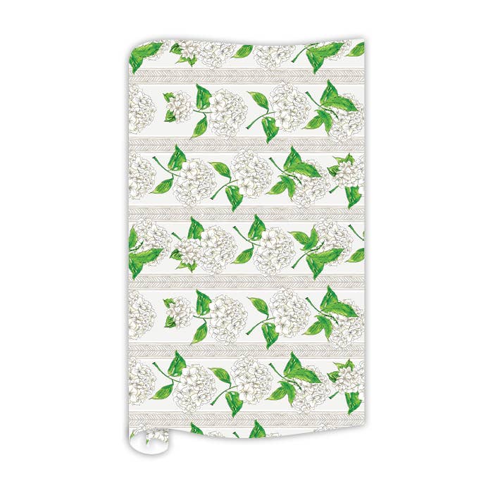 Handpainted White Hydrangea Stripe Wrapping Paper for wholesale by RosanneBeck Collections