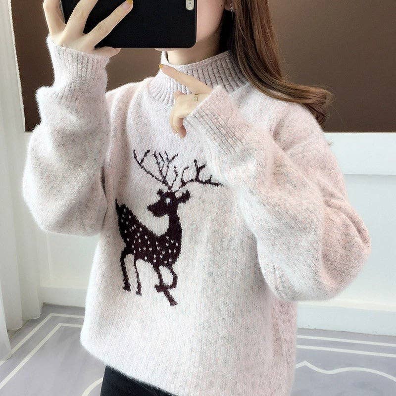 UZ Wholesale Store - Wholesale Knit Sweater - Women's - Fashion Reindeer Jacquard Casual Sweater0