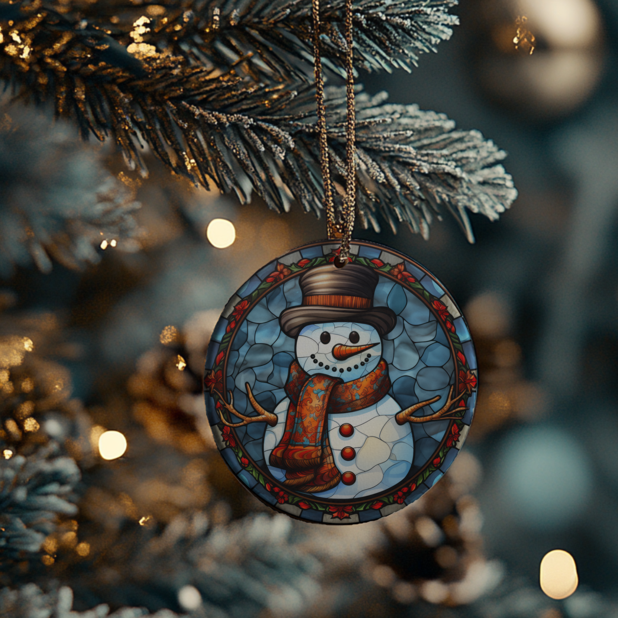 Fernville Creations - Vente Objets de décoration - Ornement en céramique scène d'hiver avec image en vitrail4