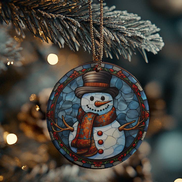 Fernville Creations - Wholesale Ornament - Winter Scene Ceramic Ornament with Stained Glass Image4