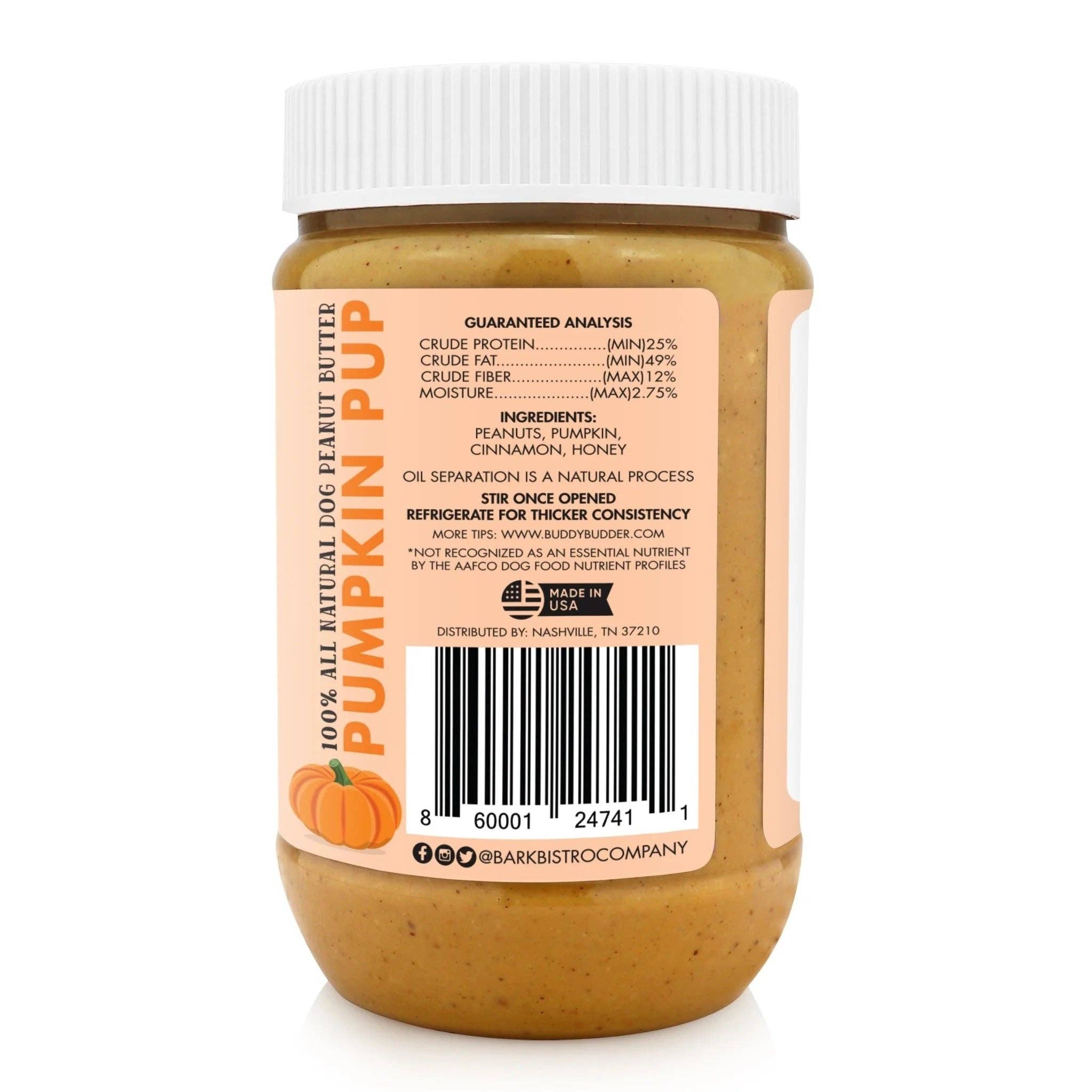 Elite Pet Distributors - Wholesale Pet Treats - Dog - Bark Bistro Pumpkin Pup Buddy Budder 17oz jar3