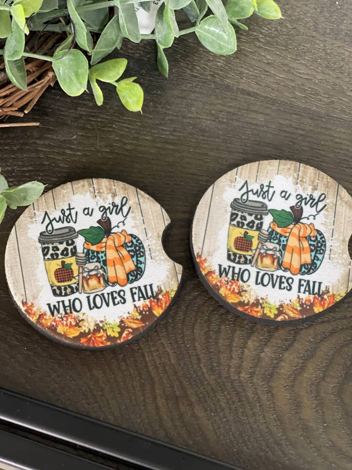 Just A Girl Who Loves Fall Neoprene Car Coaster Set for wholesale by CMD Wholesale