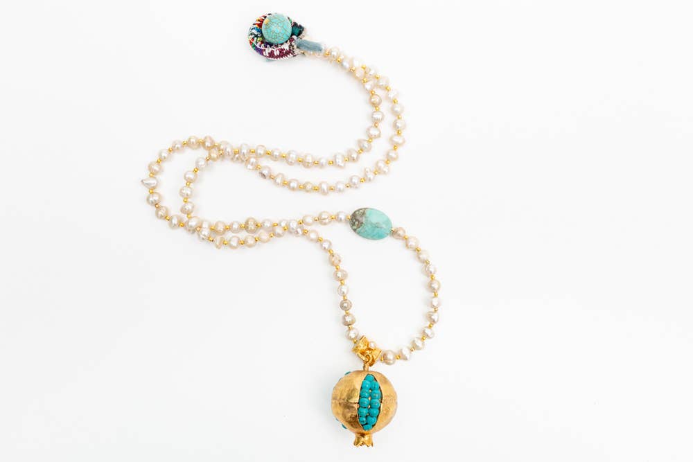 Spanish & Sisters - Wholesale Pendant/Charm Necklace - POMEGRANATE PEARL PENDANT - TURQUOISE