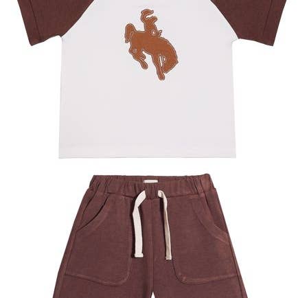 Lucas 2 Piece Tee and Shorts Set Cowboy applique for wholesale by ettie + h