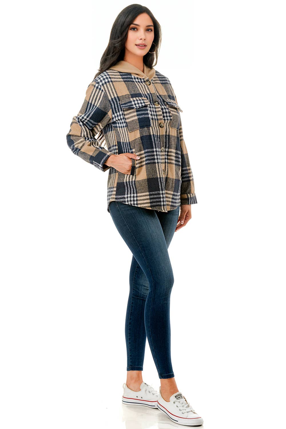 Color 5 – Casaco camiseiro – Mulher por atacado – Casaco de flanela xadrez de tamanho grande com capuz e bolsos 6