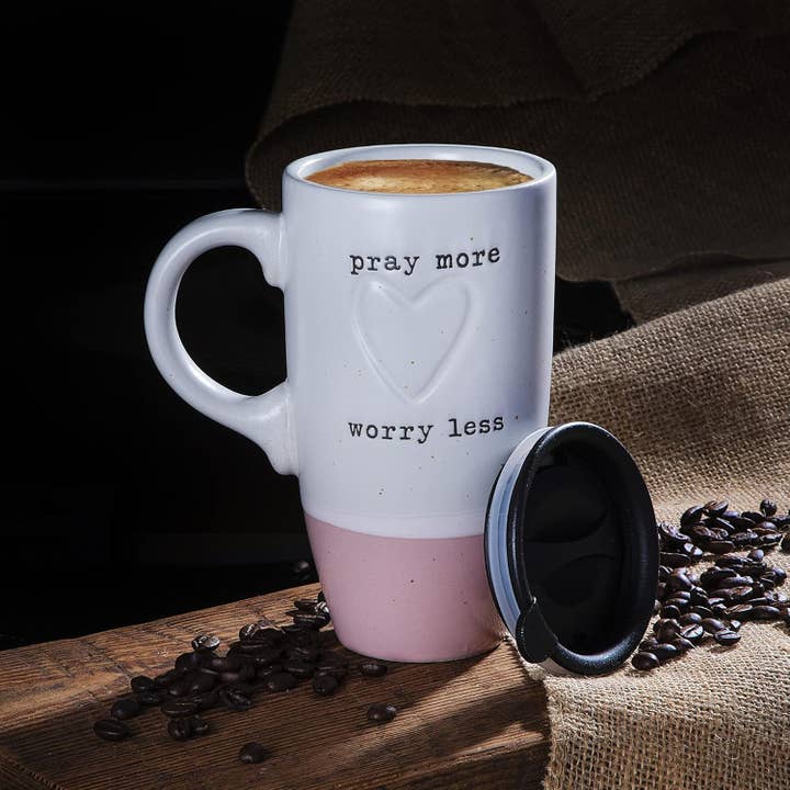 Crover - Wholesale Insulated Mug/Tumbler - 20oz Stoneware Travel Mug with Lid – Pray More Worry Less1