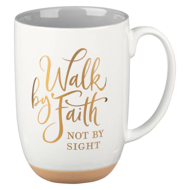Christian Art Gifts - Wholesale Coffee Mug - Mug White/Gray Walk by Faith 2 Cor. 5:7