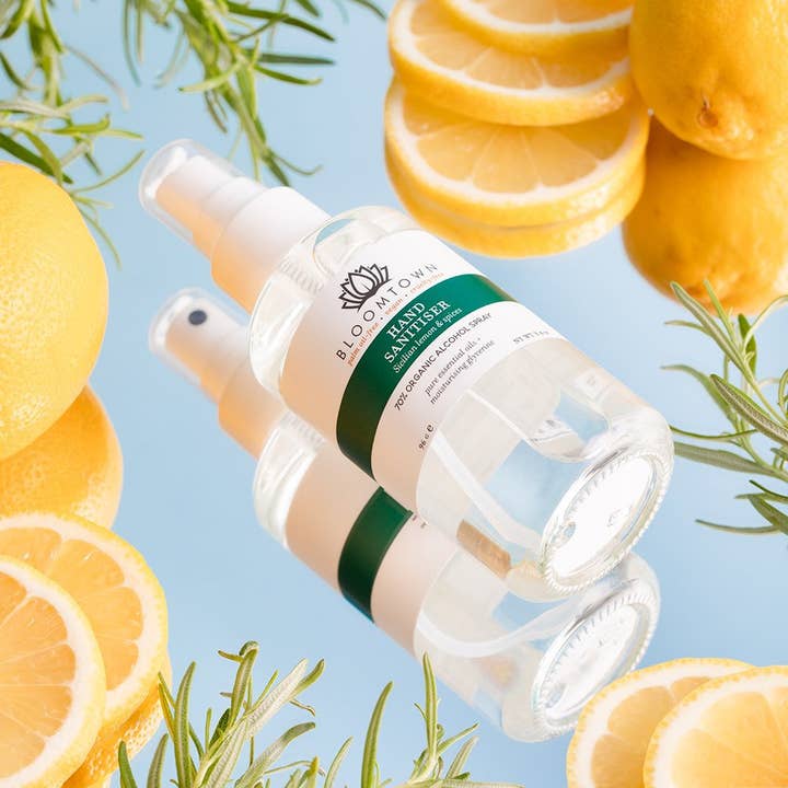 Bloomtown – wholesale Hand sanitiser – 70% Alcohol Organic Hand Sanitiser Spray - Lemon & Spices (Cleanse) - Natural & Organic1