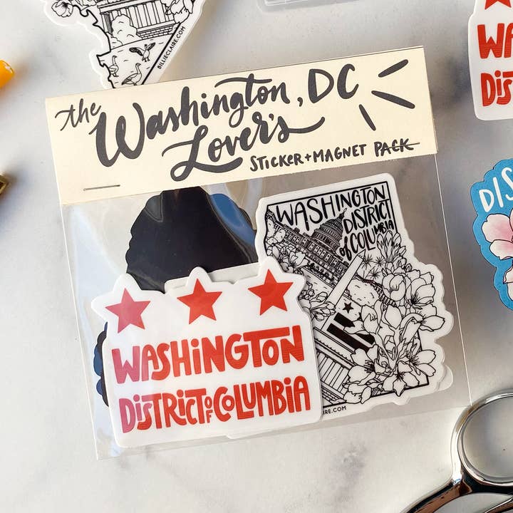 Sticker and Magnet Pack: Washington, DC Lover's for wholesale by Billie Claire Illustration (Handmade)