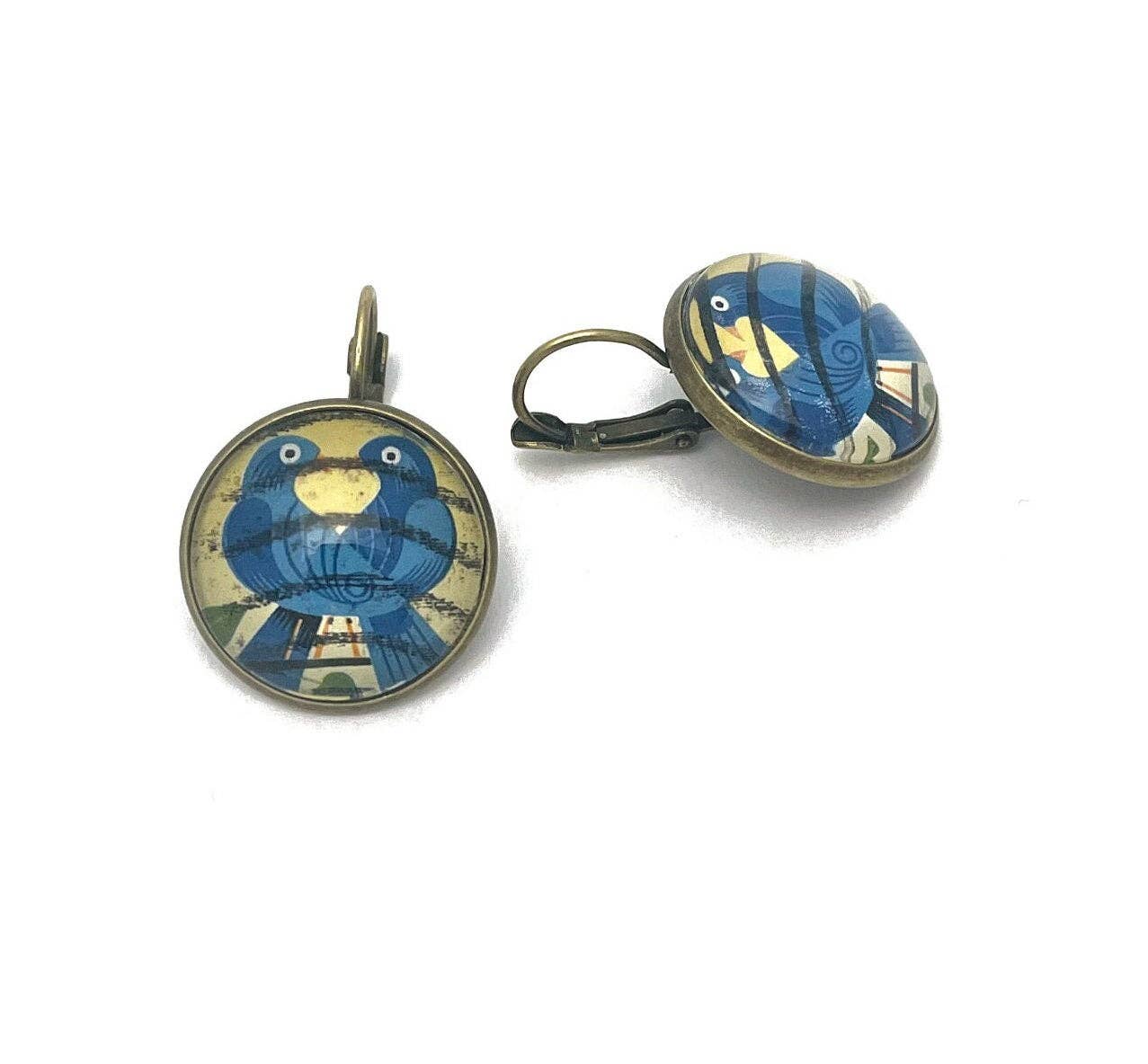 Postage Stamp Jewelry - Wholesale Dangle Earrings - 2006 Love Birds - USA Stamp - Postage stamp jewelry - Postage Stamp Earrings - French clip earrings in antique bronze finish1