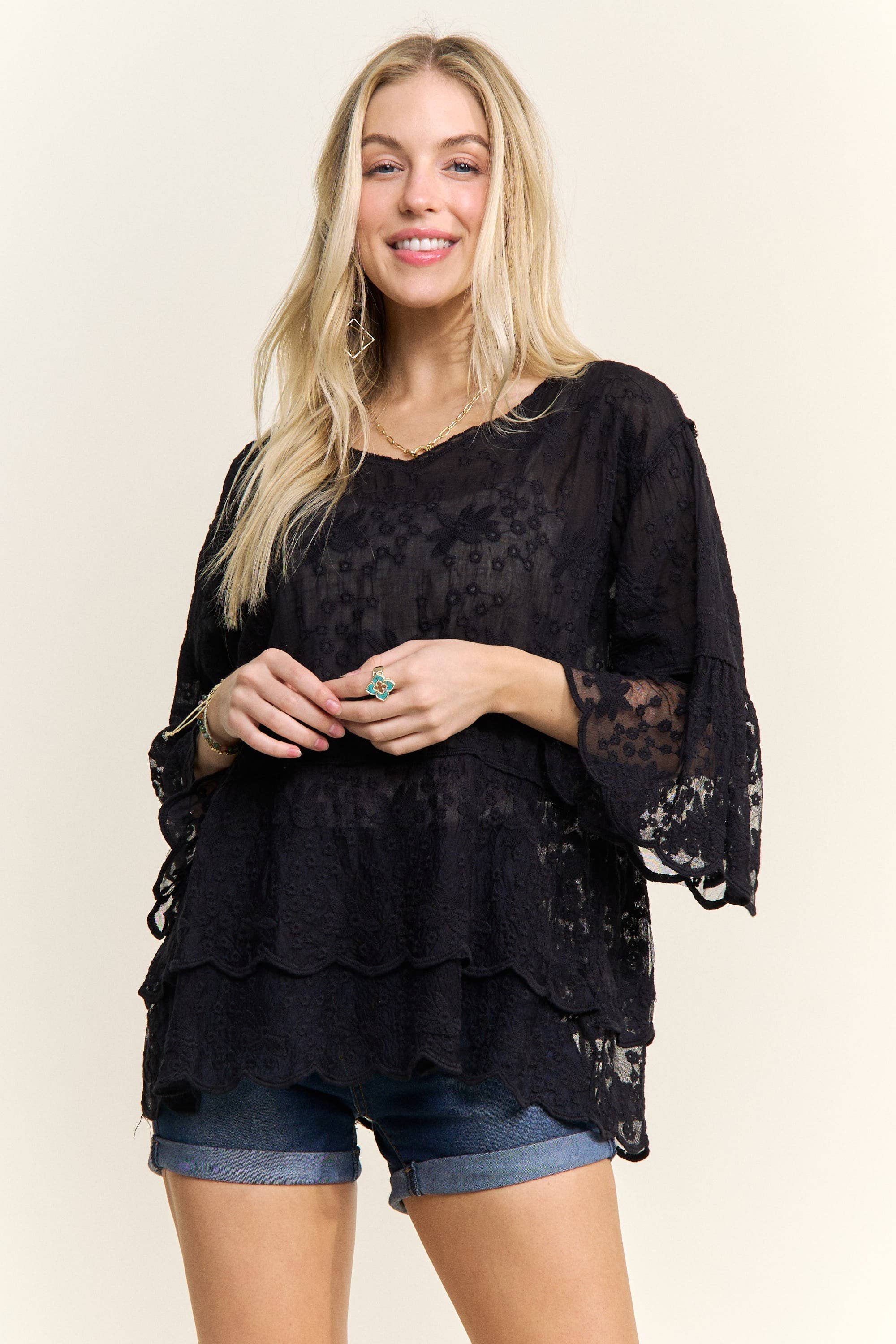 ADORA LA – wholesale Blus - Dam – CET3907 - 3/4 ÄRMAR SPETSBLOUS12