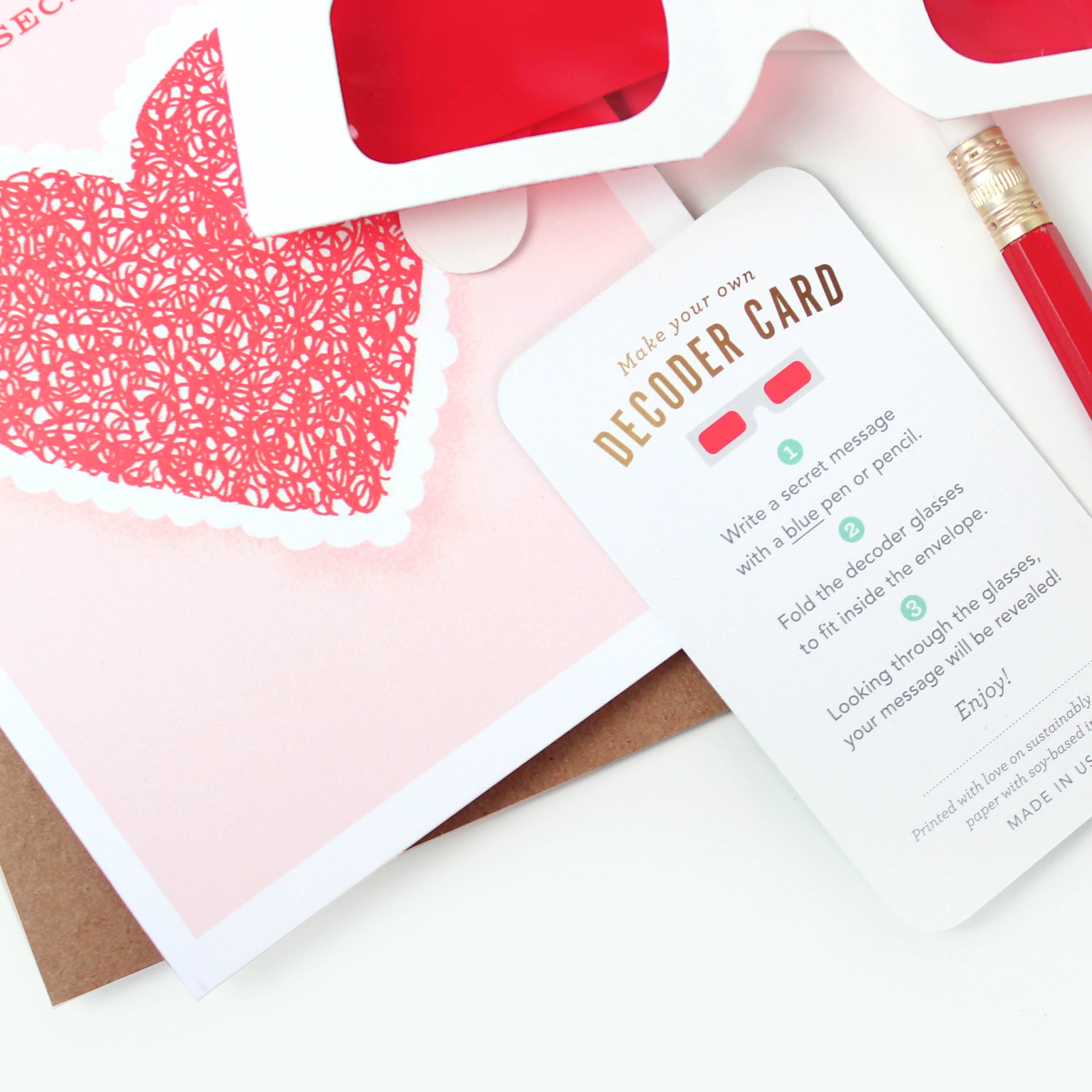 Inklings Paperie - Wholesale Love Card - Decoder Card - Top Secret Heart/Love7