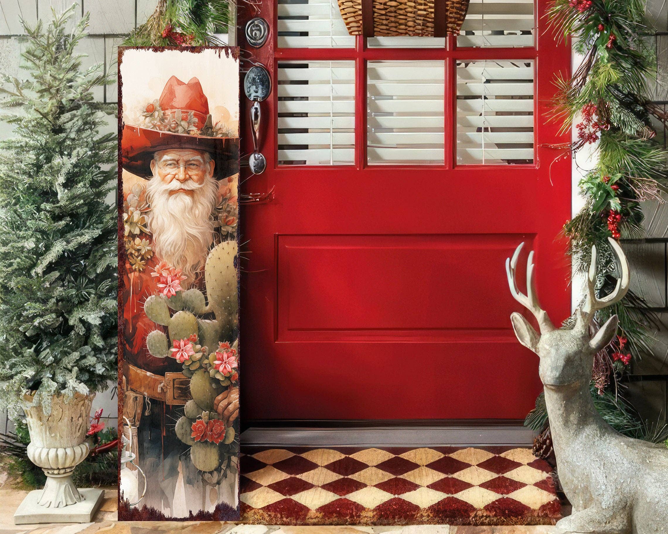 TX USA Corporation – Großhandel Schild für Außenbereich – Cowboy-Weihnachtsmann-Weihnachtsschild für die Veranda | Rustikale Bauernhaus-Willkommensdekoration für draußen7