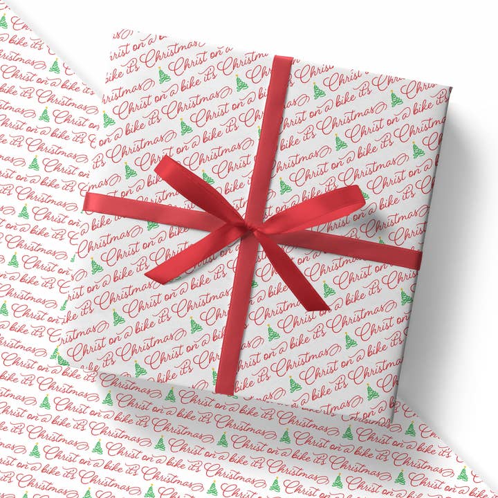 Sweary Card Lady - Wholesale Flat Wrap - Christ on a Bike It’s Christmas Gift Wrap - Flat Sheet1