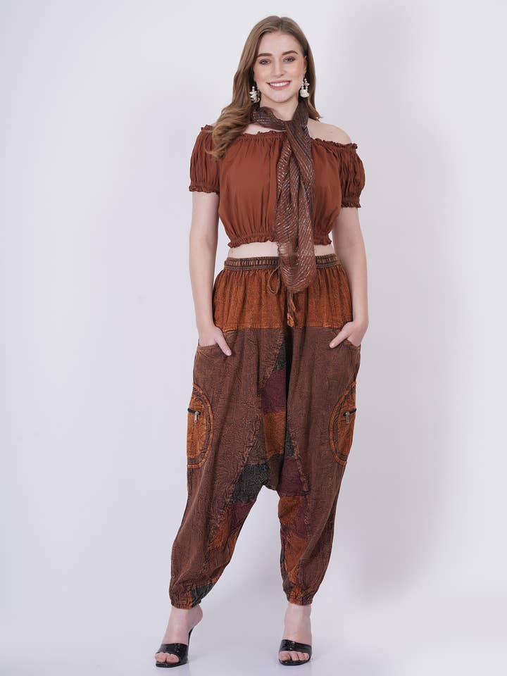 Pantalones de mujer estilo hippie holgados tipo jogger con diseño patchwork y corte globo. para venta al por mayor de Wevez