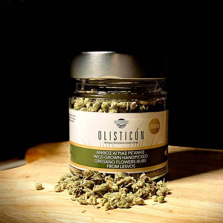 WILD GROWN OREGANO FLOWERS-BUBS FROM LESVOS GREECE IN JAR for wholesale by OLISTICON
