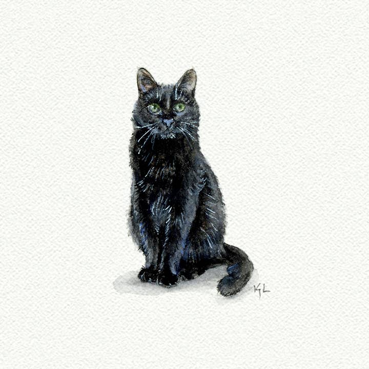 Black Cat Watercolor Painting - Art Print for wholesale by Karen Libecap Tiny Paintings