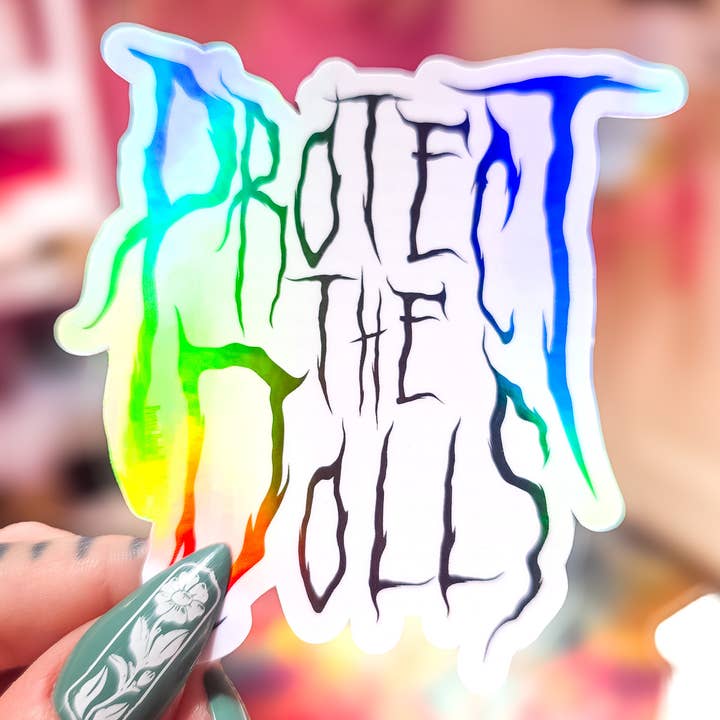 Pretty Rude Things - Wholesale Sticker - Protect The Dolls Metal Font Sticker, 3.1 x 3.2 in.3