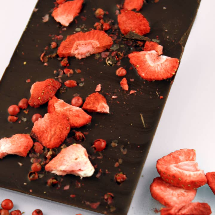 Strawberry Pink Peppercorn Chocolate Bar for wholesale by Decadence Chocolates Inc