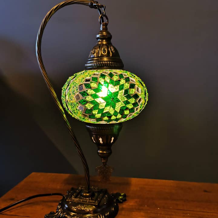 Import Corner - Wholesale Accent/Desk Lamp - 95711-20: BOXED TURKISH MOSAIC GOOSENECK W/ 7" PRESSED SHADE
