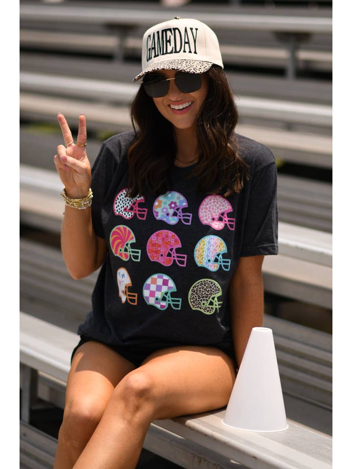 Heather Graphite Neon Funky Helmets Tee for wholesale on Faire2