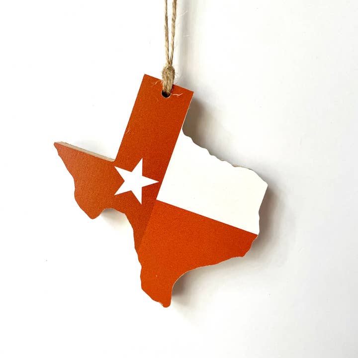 Hemlock & Heather - Wholesale Ornament - Burnt Orange/White Team Spirit Texas Flag Ornaments