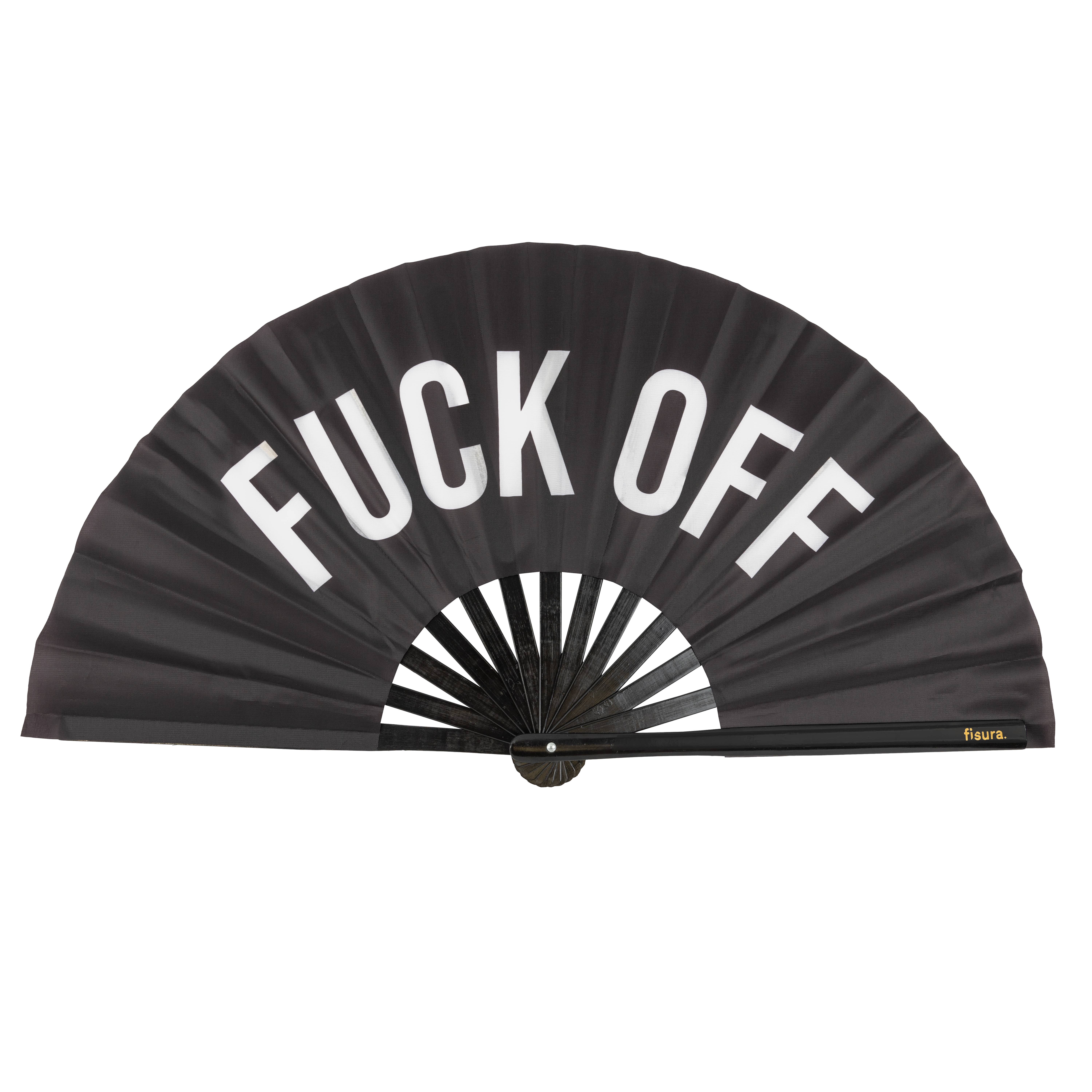 Fisura - Vente Éventails pliants en papier/festifs - Éventail XXL "Fuck off" noir0