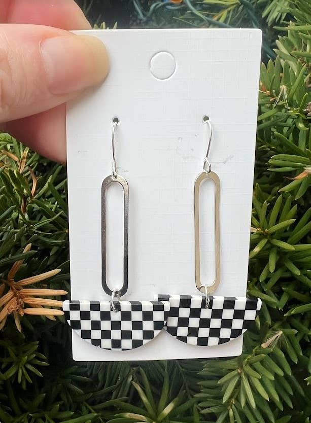 Baubles by B - Wholesale Dangle Earrings - Checkered Swing Acrylic Statement Earrings3