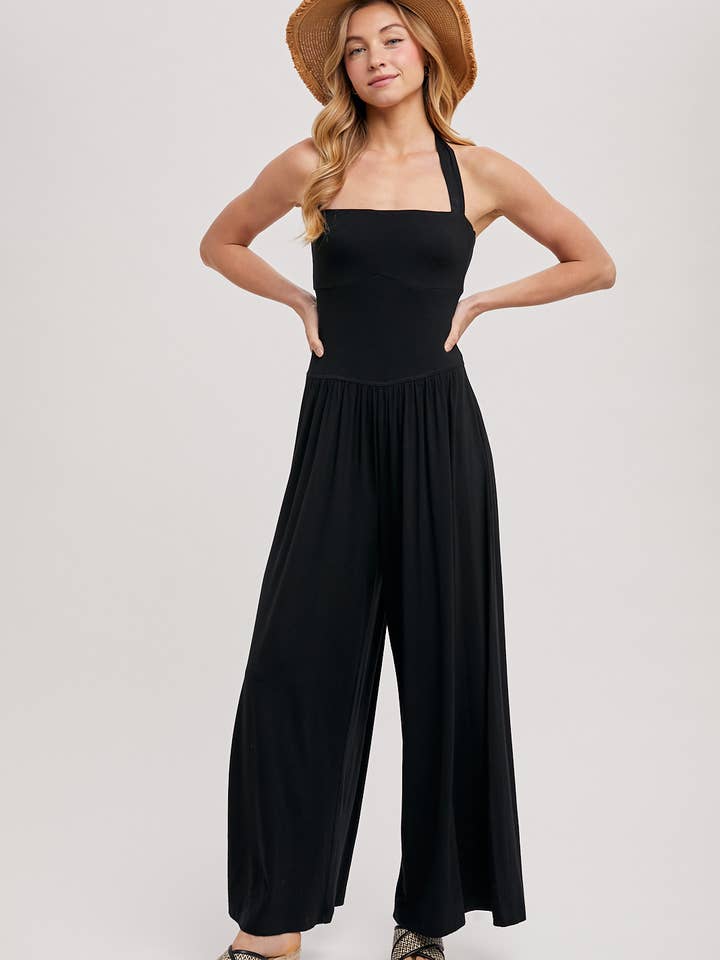 Bluivy – wholesale Jumpsuit – Women's – HALTER TIE-BACK CLOSURE SQUARE NECK WIDE LEG JUMPSUIT2
