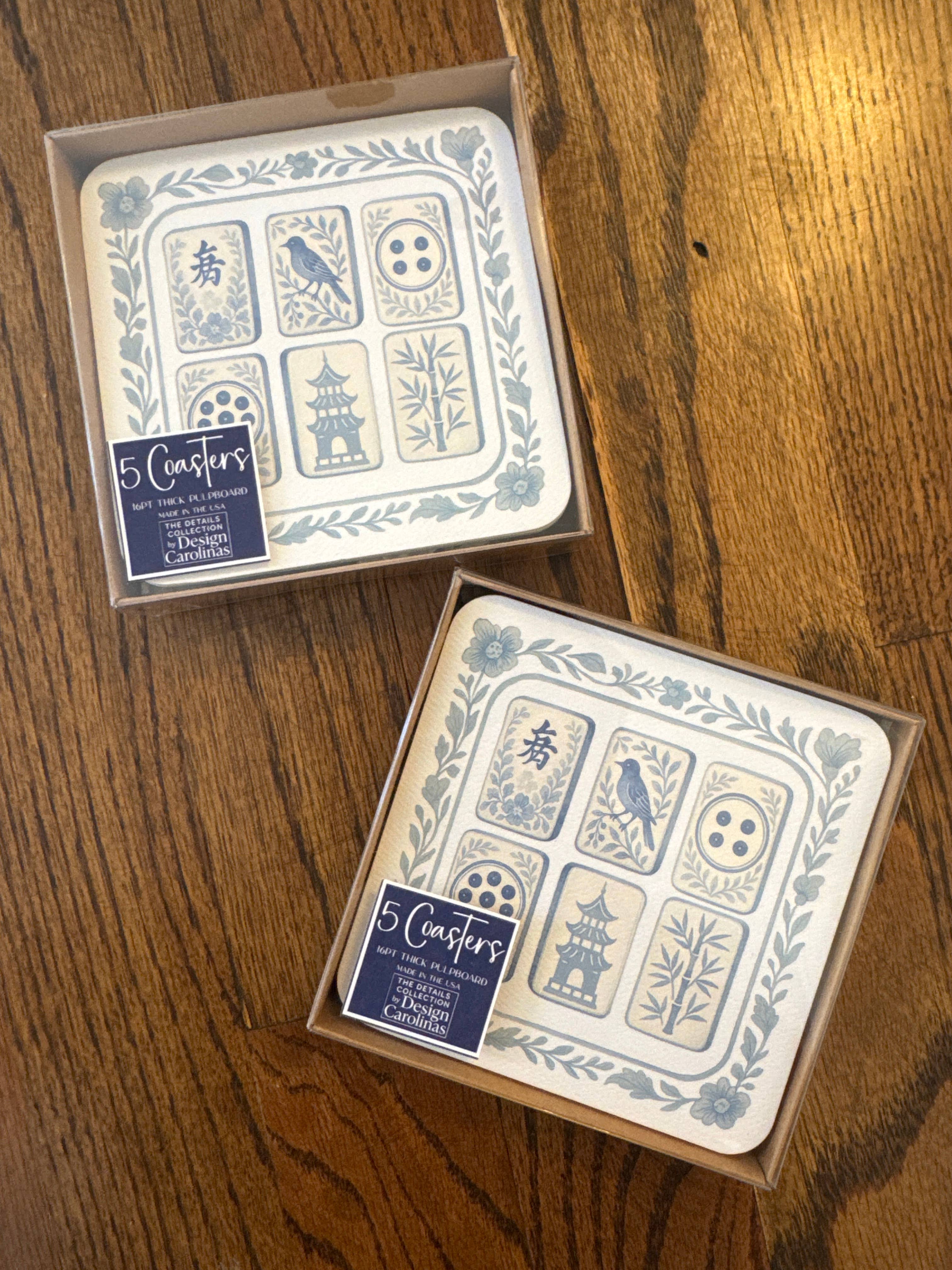 Design Carolinas - Wholesale Disposable Coasters - Watercolor Chinoiserie Floral Mahjong Tile Paper Coaster Set4