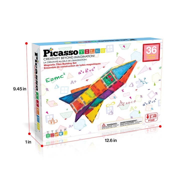 PicassoTiles - Vente Jeu construction – enfant - Ensemble de fusées 36 pièces PicassoTiles Ensemble de blocs de construction magnétiques8