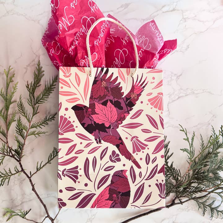 Holiday Gift Bag / Cranberry Grosbeak for wholesale by Brianna Reagan Creates