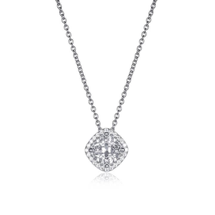 925 Sterling Silver Cubic Zirconia Cushion Halo Pendant Necklace for wholesale by Namana
