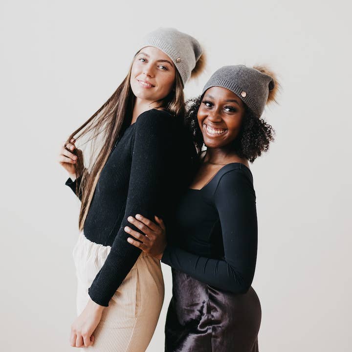 Pretty Simple - Wholesale Beanie - Women's - Fine Knit Angora Fur Pom Slouchy BeanieÂ