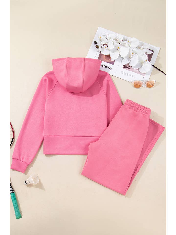 Pink Solid Zip Up Hoodie and Pants Set for wholesale on Faire1