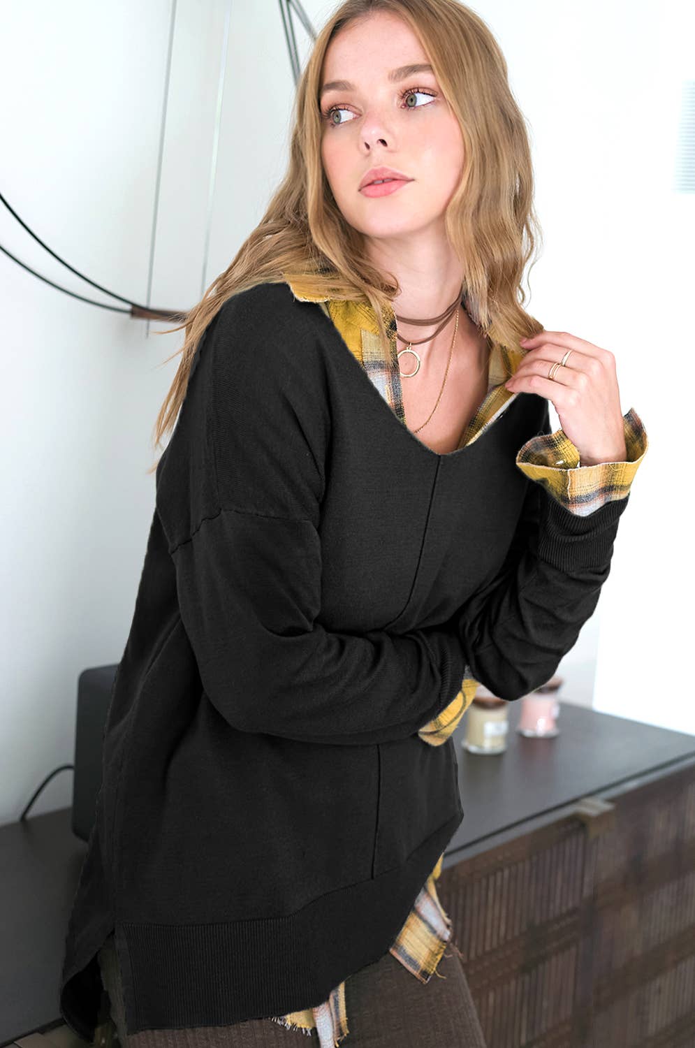 La Miel - Wholesale Knit Sweater - Women's - JBS3122-Stretchy V-neck Long Sleeve Lightweight Knit Top31